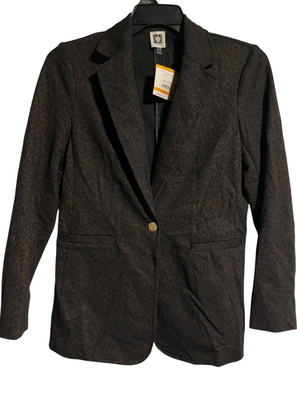 Anne Klein Womens Leopard Print Blazer Jacket Size Small Black Espresso